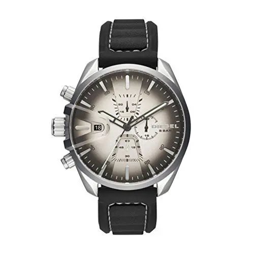 Produktbild: Diesel Herrenuhr Ms9 Chrono, QuarzChronographenwerk, 47 mm Silbernes Edelstahlgehäuse mit Silikonarmband, DZ4483