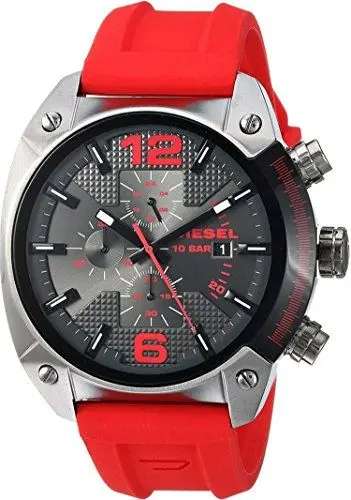 Produktbild: Diesel Herrenuhr Overflow, QuarzChronographenwerk, 55mm GunmetalEdelstahlgehäuse mit Silikonarmband, DZ4481, Rot