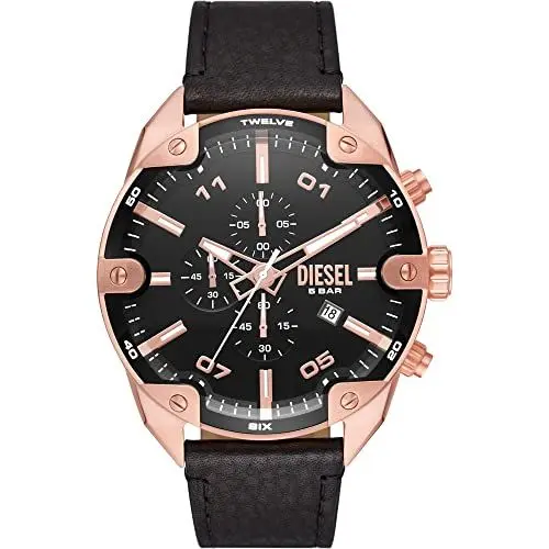 Produktbild: Diesel Herrenuhr Spiked, Chronographenwerk, 49mm Rose Gold Edelstahlgehäuse mit Lederarmband, DZ4607