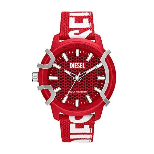 Produktbild: Diesel Herrenuhr , Solarbetriebenes Dreizeigerwerk, 48MM Rotes Rizinusölgehäuse mit einem ProPlanet Textilband, DZ4620
