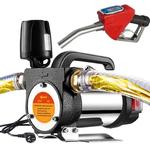 Produktbild: Dieselpumpe 220V 12GPM Ölabsaugpumpe Elektrisch selbstansaugend Ölwechselpumpe Kraftstoffpumpe mit automatischer Absperrung Messdüse+ 6M Schlauch für Diesel, Kerosin, Maschine