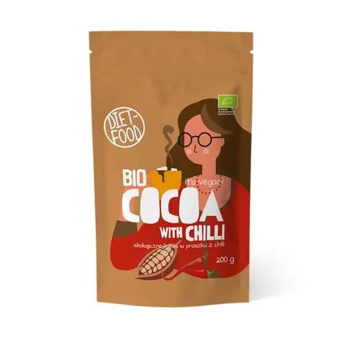 Produktbild: DIET-FOOD - Bio Schokolade - Kakaopulver - mit Rohrzucker - 200 g - für heiße Getränke mit Wasser- oder Milch - ohne künstliche Zusatzstoffe - Fertiggericht - Trinkschokolade mit Geschmack Chilli