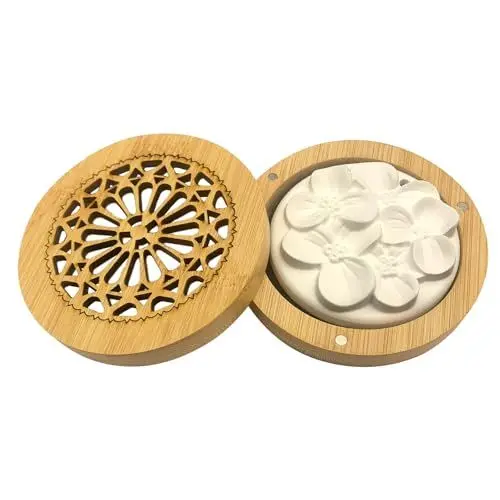 Produktbild: Diffuser ätherische Öle mit Duftstein, Aroma Duftstein für Automobil und Innenraum Ätherische Öle, Inklusive Holz Räucherkiste, Mini Diffusorstein Set für Wohnzimmer, Schlafzimmer, Spa und Bad