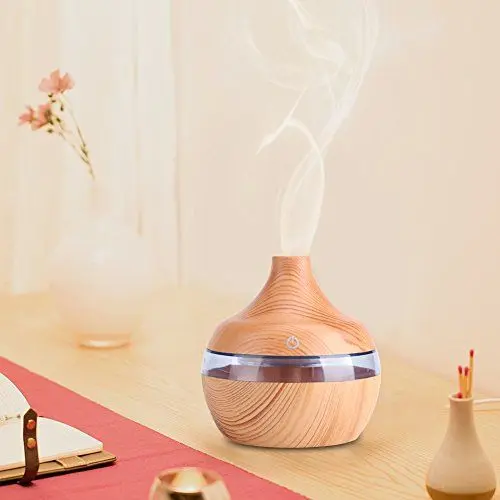 Produktbild: Diffusor und ätherische Öle Schnur Lose USB-LED-Touch-Holzmaserung Luftbe Feuchter Heizung und Klimaanlage Öl Diffusor 300ml