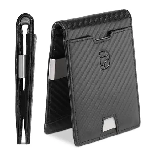 Produktbild: diFo Slim Geldbeutel Portmonee Schwarz Herren Carbon Optik aus Kunstleder | Moneyclip | Kreditkartenetui | Geldbörse | Kreditkartenhalter | Geldclip | Slim Wallet