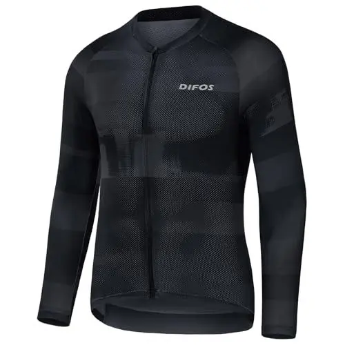 Produktbild: DIFOS Herren Radtrikot Fahrradtrikot Langarm MTB Rennrad Trikot Schwarz XXL