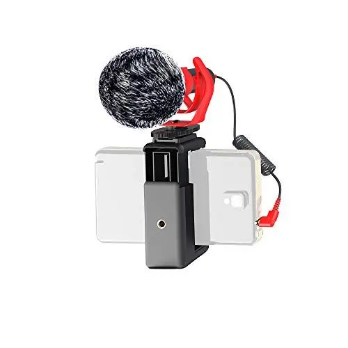 Produktbild: DigiPower universelles Mikrofon mit Fellwindschutz, Richtmikrofon mit Handhalterung, Schwinghalterung, TRS- & TRRS-Kabeladapter für Kameras und Handys, inkl. Tragetasche, DP-DM15F