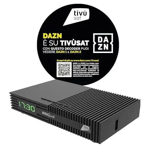 Produktbild: DIGIQUEST Tivùsat Ti9, DVB-S2 Decoder, selbstinstalliert, 2-in-1-Fernbedienung, Tivùsat Smartcard inklusive, HDR, Aufnahmefunktion aktivierbar, SOS-Taste, Gerät für die Kanäle DAZN 1 und 2