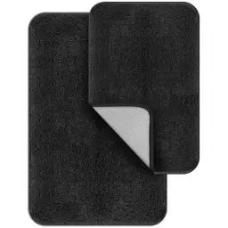 Produktbild: Digiroot Badezimmerteppich Set 2 teilig Badematte rutschfest waschbar Badteppich saugfähig und schnell trocknend Duschvorleger schwarz Garnbüschel-Material sehr weich 40 x 60 cm 50 x 80 cm