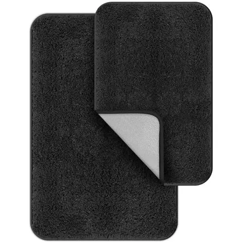 Produktbild: Digiroot Badezimmerteppich Set 2 teilig Badematte rutschfest waschbar Badteppich saugfähig und schnell trocknend Duschvorleger schwarz Garnbüschel-Material sehr weich 40 x 60 cm 50 x 80 cm