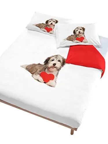 Produktbild: Digital cp-dig-2p Bettbezug, 100% Baumwolle, Doppelbett 504 Hund Herz Rot (250 x 200 cm + 2/52 x 82 cm) braun