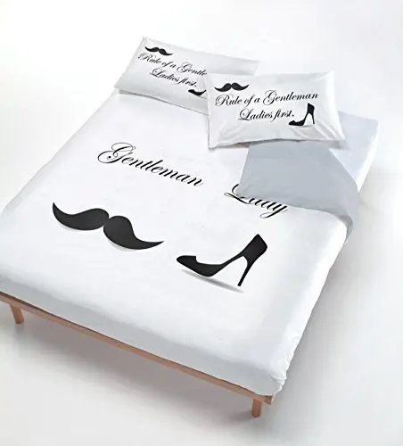 Produktbild: Digital CP – Dig 1P Bettbezug, 100% Baumwolle 708 LADY GENTLEMAN (150 x 200 cm + 52 x 82 cm) schwarz