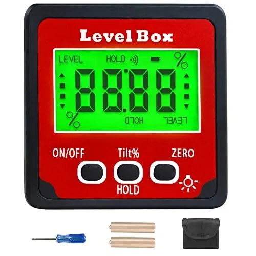 Produktbild: Digital LCD Winkelmesser mit Magnetfuß, IP54 Wasserdicht Neigungsmesser Bevel Box, Level Box Winkelmessgerät Inklinometer (Batterie enthalten)
