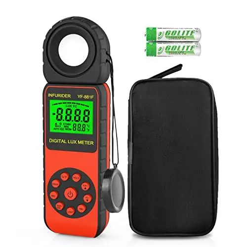 Produktbild: Digital Luxmeter Belichtungsmesser,INFURIDER YF-881F Lichtmessgerät mit 0,01-400.000 Lux,Illuminance Light Meter mit 270° Drehbarem Detektor für LED-Beleuchtung,Pflanze,Fotografie