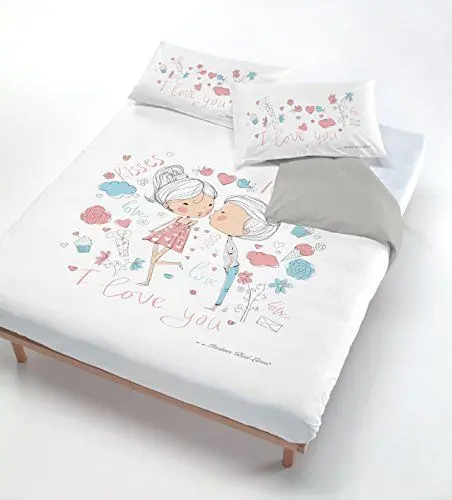 Produktbild: Digital cp-dig-2p Bettbezug, 100% Baumwolle, Doppelbett 734 KISSES I LOVE YOU (Küsse ich liebe dich) (250 x 200 cm + 2/52 x 82 cm) Rosa