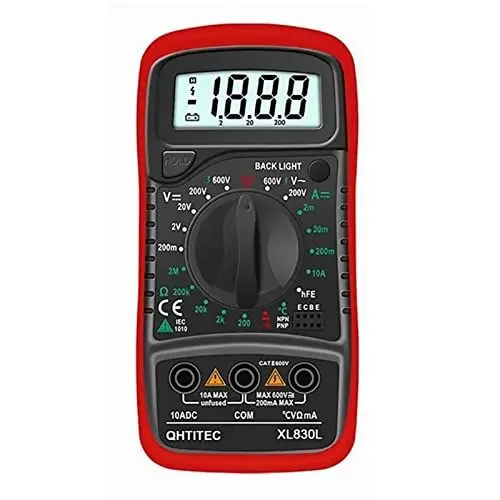 Produktbild: Digitalanzeige-Multimeter, Multifunktionales Wechselstrom-Gleichstrom-Spannungsstrom-Widerstands-Temperatur-Summer-Messgerät mit Halterung, Testleitungsstift, Breite Anwendung