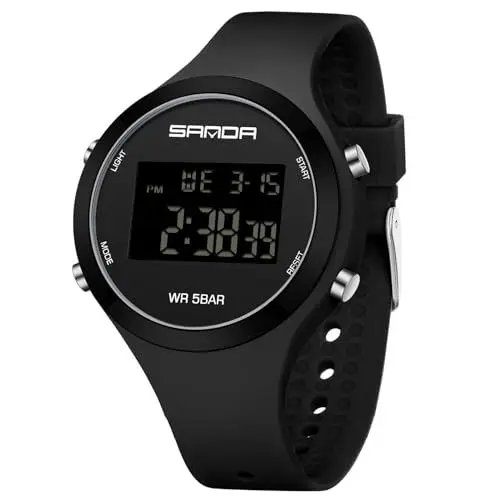 Produktbild: Digitale Armbanduhr Damen Uhr Damenarmbanduhr Digitaluhr Mädchen Damenuhr mit Silikonarmband 5 ATM Wasserdicht Jungen Kinderuhr Junge Uhren Kids Watch Sportuhr Stoppuhr Wecker Kalender Datum LED Licht
