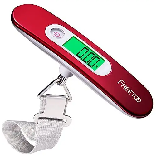 Produktbild: (Digitale Kofferwaage) FREETOO Gepäckwaage tragbare Hängewaage LCD-Anzeige mit Hintergrundbeleuchtung Tara-Funktion praktisch für Reisen/Familienleben bis 50KG (Rot)