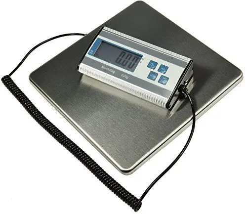 Produktbild: ChiliTec Digitale Paketwaage Versandwaage bis 120Kg +/-20g Edelstahl Oberfläche 27x27cm Spiralkabel 70-150cm Externes Display Waage für Lager Versand Pakete