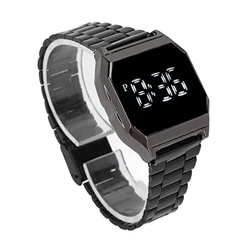 Produktbild: Digitale Sportuhr, Edelstahlarmband, stilvolle Optik, Touchscreen-Uhr, multifunktionale, klare LED-Digitaluhr mit Alarm-Chronographenfunktion und Nachtlichtfunktion für Männer und Frauen(Schwarz)