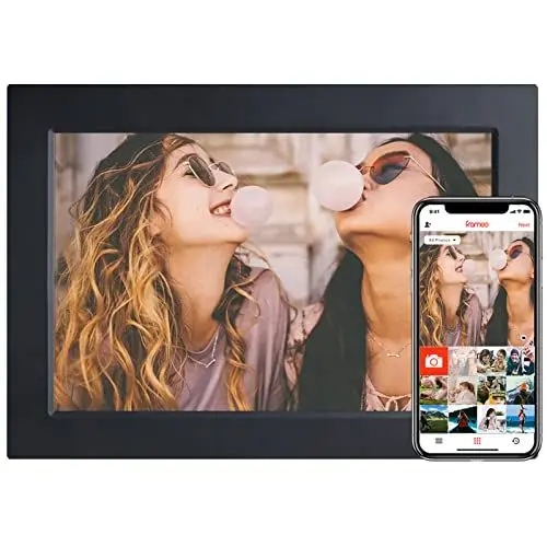 Produktbild: Frameo 10,1 Zoll WiFi Digitaler Bilderrahmen, 1920×1200 HD IPS Touchscreen Elektronischer FotoRahmen mit 16GB Speicher, Auto-Rotat Fotos/Videos sofort über Frameo APP Teilen (Schwarz)