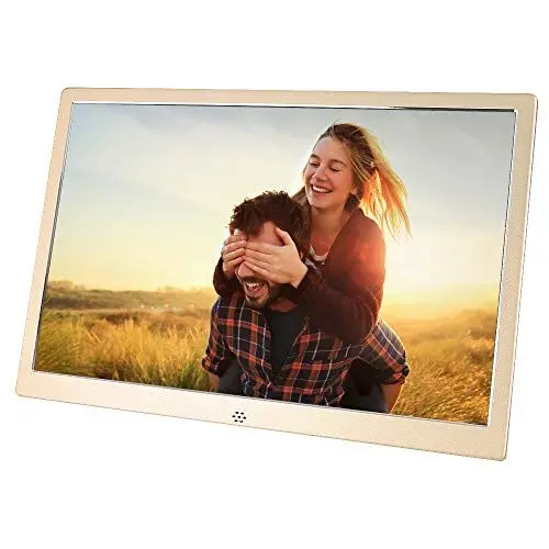 Produktbild: Digitaler Bilderrahmen 12 Zoll Elektronischer Bilderrahmen Metall Hochauflösendes IPS Breitbild Display Kalender/Foto/Video mit Fernbedienung,Digitaler Bilderrahmen -Gold unterstützt SD-Karte und USB