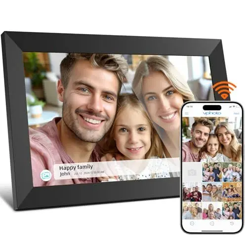 Produktbild: Digitaler Bilderrahmen WiFi 16GB, Digitale Bilderrahmen 10,1 Zoll, Teilen von Fotos auf Elektronischer Bilderrahmen via App von überall, 1280x800 Touch Screen, Auto-Rotate (Black)