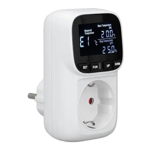 Produktbild: Digitaler Thermostat-Ausgang, Automatische Heizungskühlung, Heizungs-Kühlungs-Steuersteckdose, Wasserdichter Temperaturfühler-Stecker in EU 230 V 16 A, Hintergrundbeleuchtetes