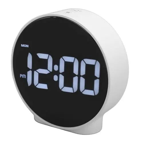 Produktbild: Digitaler Wecker für Schlafzimmer, 4 Zoll, Kreativer LED-Wecker mit Zwei Alarmen, Schlummerfunktion, 3-stufige Helligkeit, USB-Ladegerät, RGB-Nachtlicht, Runde (Weißes Gehäuse,