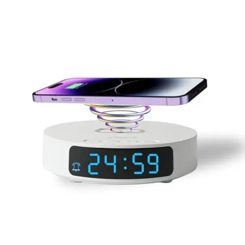 Produktbild: Digitaler Wecker und kabelloses Ladegerät, Qi, 15 W, kompatibel mit iPhone, Samsung Galaxy, Xiaomi, Huawei, Google Pixel, ...für Schlafzimmer, Wohnzimmer, Büro, USB-Netzteil Typ C (im Lieferumfang
