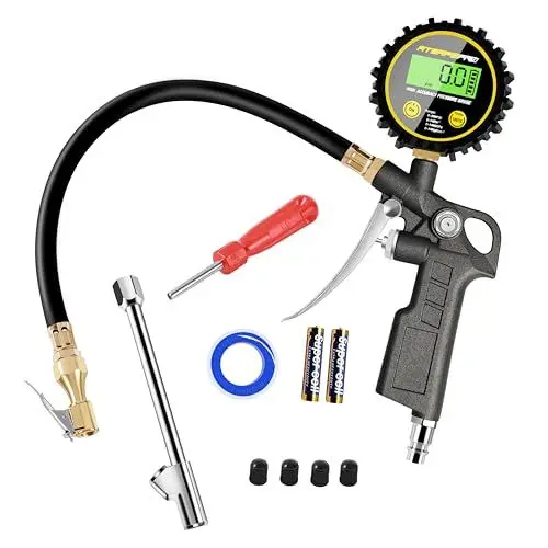 Produktbild: Digitaler Reifenfüller Manometer, ATsafepro Hochleistungs Reifendruckprüfer Luftwerkzeug 200 PSI mit Gummischlauch und Schnellkupplungs luftdruckprüfer Kompressor Zubeh