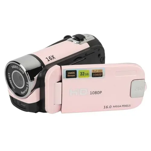 Produktbild: Digitalkamera 1080P, 16 MP, Kompakte Kleine Videokamera mit 16-fachem Digitalzoom, Anti-Shake, Loop-, 2,4 Zoll Drehbarer Bildschirm, Vlogging-Kamera für Teenager, Erwachsene,