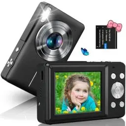 Produktbild: SIXTARY Digitalkamera 1080P FHD 44MP Kompaktkamera mit 16X Digitalzoom LED Fill Light Bildstabilisierung Mini Selfie Kamera Tragbare Digitalkamera für Kinder Teenager Anfänger in Dunkelschwarz