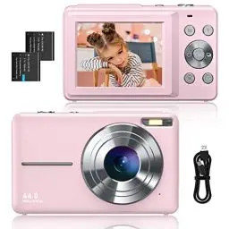 Produktbild: Digitalkamera 1080P FHD Fotokamera 44MP Fotoapparat 16X Digitalzoom Einfache Kompaktkameras Tragbare Digital Kamera für Kinder Teenager Studenten Senioren Anfänger (Rosa)