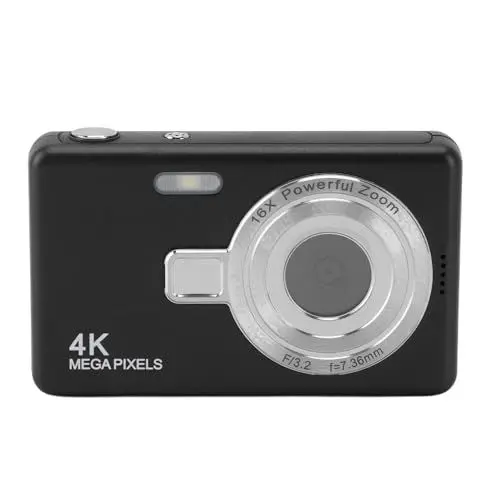 Produktbild: Digitalkamera, 12 MP, 1080P, 16-facher Digitalzoom, Autofokus, Vedio-Kamera mit 2,4-Zoll-Bildschirm, Kompakte Anti-Shake-Vlogging-Kamera für Studenten und Kinder (Black)