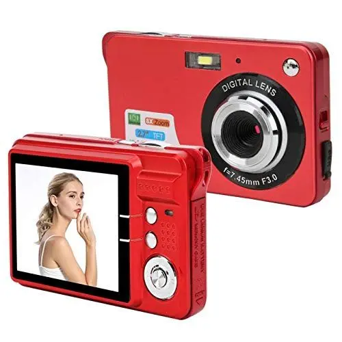 Produktbild: Digitalkamera, 2,7 Zoll Kompaktkamera 5MP Taschenkamera Digitalkamera mit 8 fachem Zoom, Unterstützt 32 GB SD,Integriertes Mikrofon, Automatische Fokussierung,Tragbare Minikameras für Student(rot)