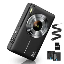 Produktbild: Digitalkamera 44MP FHD 1080p Fotoapparat Digital Kamera mit 32G Karte Fotokamera mit Batterie Einfache Tragbare 16X Digitalzoom Digitalkamera für Kinder Teenager Student Senioren Anfänger (Schwarz)