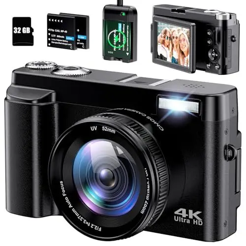 Produktbild: IXNAIQY Digitalkamera 4K 48MP Kamera Fotokamera mit 32GB Karte, Kompaktkamera Autofokus 3