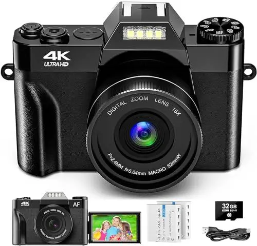 Produktbild: Digitalkamera, 56MP 4K Fotokamera mit 180° Flip 3.0