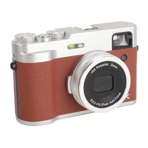 Produktbild: Digitalkamera, 5K HD 48 MP Autofokus Vlogging Kamera, Anti Shake Doppel Retro Kamera Vorne und Hinten, Reisekamera für Fotografie. (Brown)