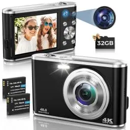 Produktbild: Digitalkamera, AutoFocus 4K Fotoapparat Digitalkamera mit Dual-Kamera mit 32GB Speicherkarte HD 48MP 16X Digitalzoom 2,8