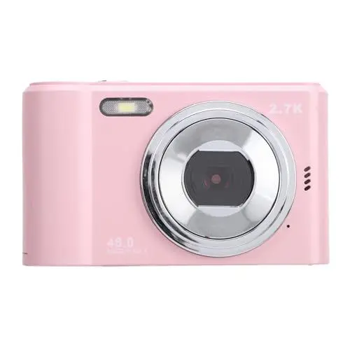 Produktbild: Digitalkamera FHD 2,7K Kamera, 2,4 Zoll 8X Digitalzoom mit Autofokus-Kamera, Anti-Shake, Kompakte Kleine Reisekamera für Anfänger, Kinder, Jungen, Mädchen, Teenager (Rosa)