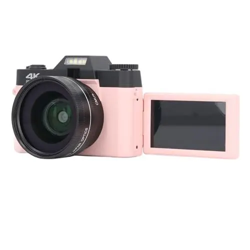 Produktbild: Digitalkamera, WiFi 48MP Autofokus 4K-Videokamera, 16-facher Digitalzoom-Vlogging-Kamera mit 3-Zoll-180°-Klappbildschirm, Abnehmbarem Weitwinkelobjektiv, Kompaktkamera für () Pink