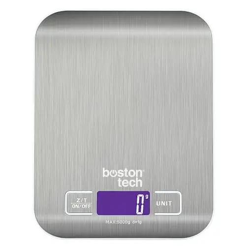 Produktbild: Küchenwaage Boston Tech, digital 5KG mit großem LCD-Display,Digitalwaage, Briefwaage mit Großer Edelstahl Wiegefläche, Flüssigkeitsmessung, hohe Präzision auf bis zu 1g, Tara-Funktion, Silber