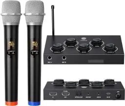 Produktbild: DIGITNOW! Kabelloses Karaoke-Mikrofon, Bluetooth, kabelloses UHF-Mikrofonsystem, doppelt, professionell, für Karaoke, TV, Party, DJ, Kirche, Hochzeit, Meeting, mit HDMI Arc, Aux, Optisch