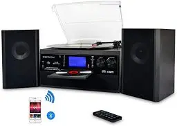 Produktbild: DIGITNOW! Bluetooth Viny Plattenspieler Plattenspieler für CD, Kassette, AM/FM Radio und Aux In, USB-Anschluss und SD-Codierung, Fernbedienung, mit eigenständigen Stereo-Lautsprechern