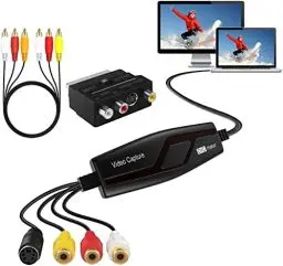 Produktbild: DIGITNOW! Video Grabber Überträgt Hi8 VHS auf Digital DVD für Windows 10 / Mac, Video Capture Karte mit Scart / AV Adapter,One-Touch-Videorecorder-Bearbeiten, Speichern und auf DVD Brennen