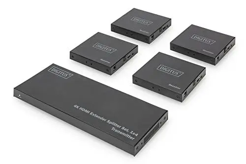 Produktbild: DIGITUS 4K HDMI Netzwerk Extender Splitter Set, 1x4 mit Loopout, 4k60Hz, HDR, ARC