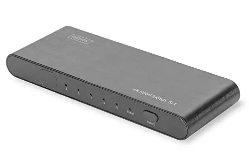 Produktbild: DIGITUS 4K HDMI Switch, 5x1 (5X Input, 1x Output), Ultra HD mit 60 Hz, Full 3D, HDCP 2.2, HDMI 2.0, Aluminium Gehäuse Schwarz