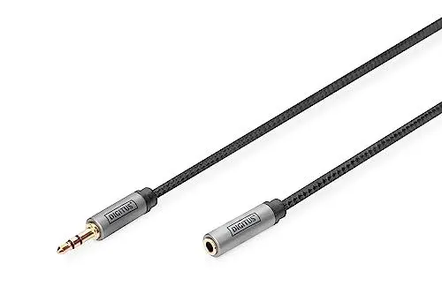 Produktbild: DIGITUS Audio-Verlängerungskabel - 3,5mm Klinke auf 3,5mm Buchse - Aux-Kabel - Stereo-Kabel - vergoldete Kotakte - geflochtenes Kabel - 3m - schwarz